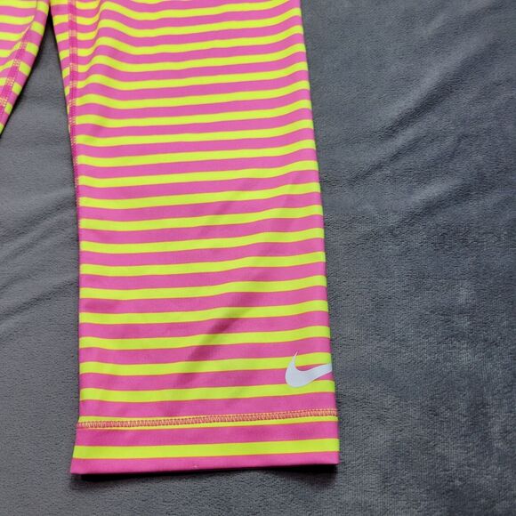Nike Pro XS Womens Dri-Fit Pink & Yellow Striped Compression Capris - Picture 13 of 16